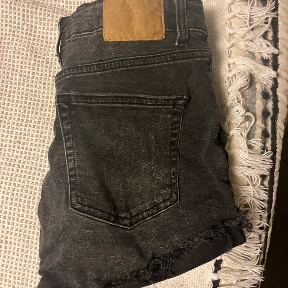 Black Denim Shorts with Frayed Hem